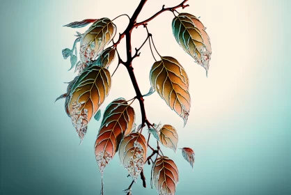 Delicate Leaves on Branch: A Captivating Digital Art