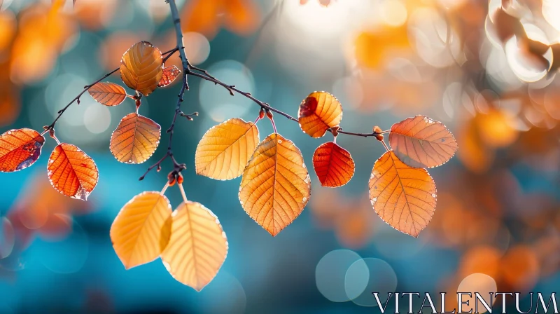 AI ART Enchanting Autumn Tree Branch with Orange Leaves