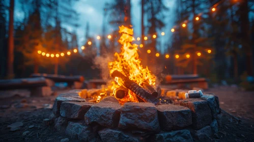 Enchanting Bonfire Scene in Forest Setting