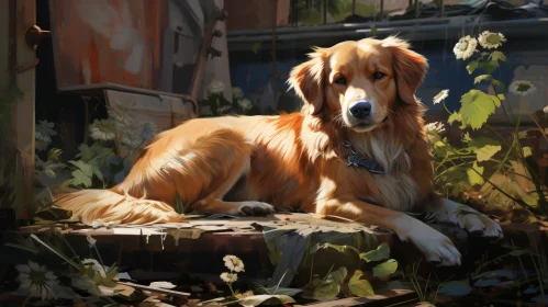 Golden Retriever Dog Relaxing in Sunlight