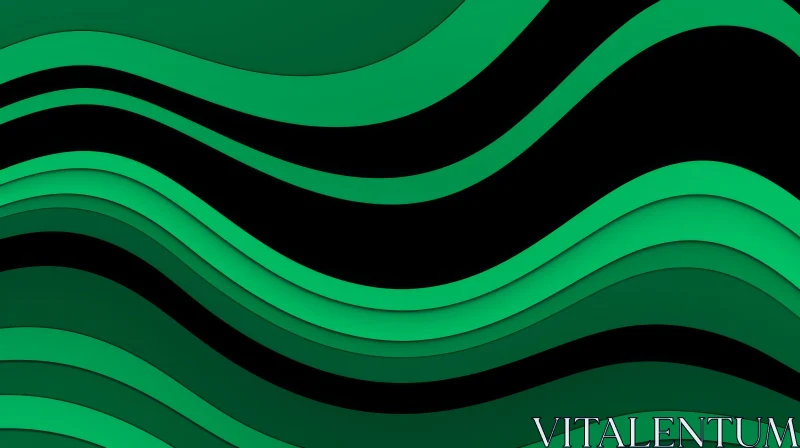 Green Waves Geometric Pattern on Black Background AI Image