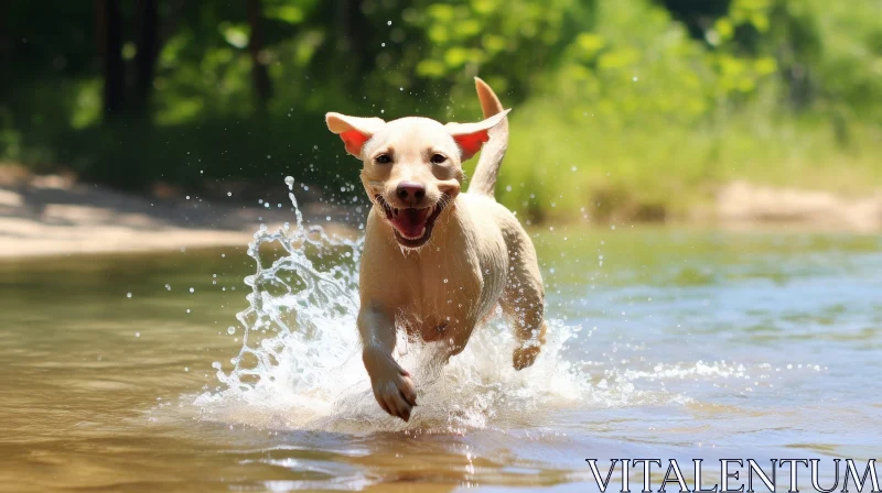 AI ART Happy Labrador Retriever Running in River