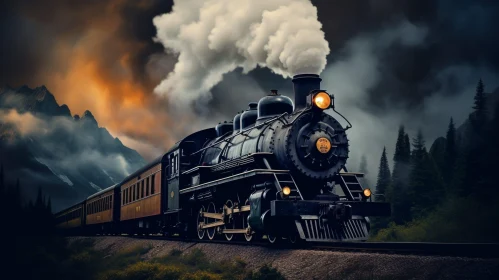 Majestic Black Steam Locomotive in Mountain Landscape