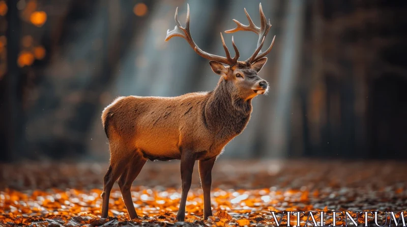 Majestic Red Deer Stag Portrait in Forest AI Image