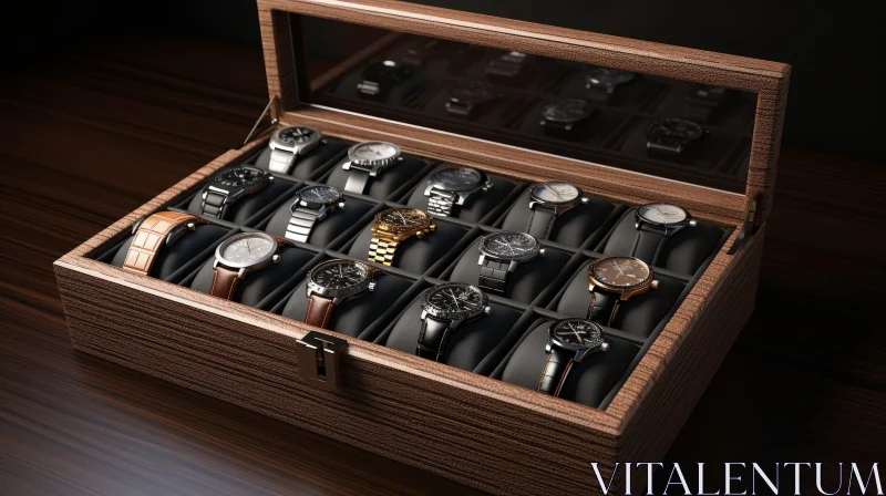 Wooden Watch Box with 16 Wristwatches AI Image