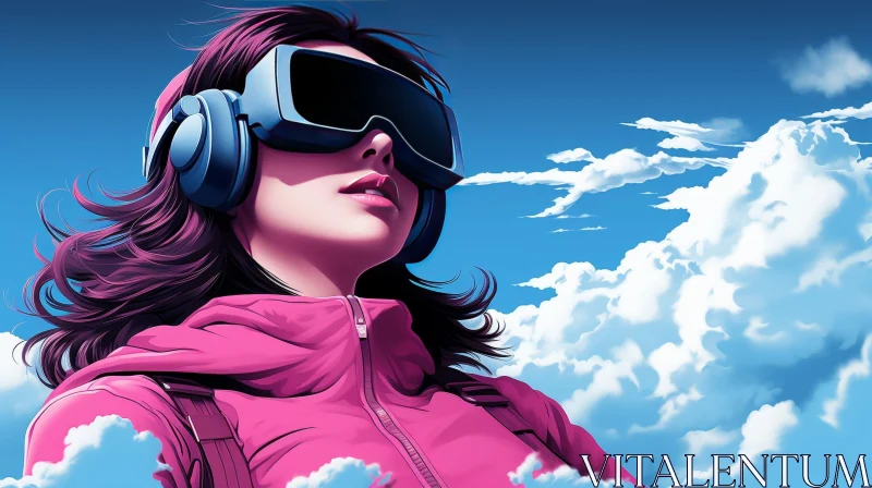 Young Woman in Virtual Reality - Cloudy Sky Portrait AI Image