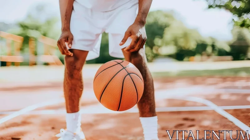 Basketball Player Dribbling on Outdoor Court AI Image