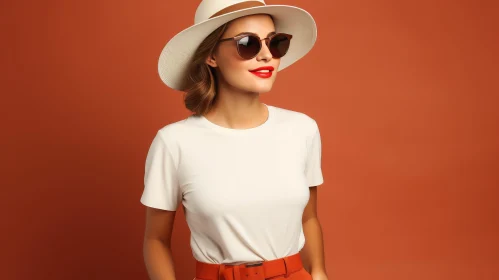 Confident Young Woman in White T-shirt and Sunglasses
