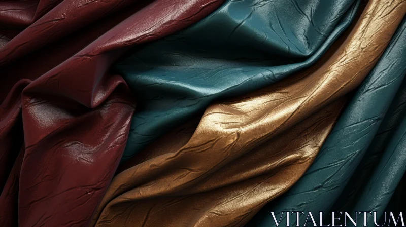 Crumpled Fabric in Dark Red, Emerald Green, and Gold AI Image