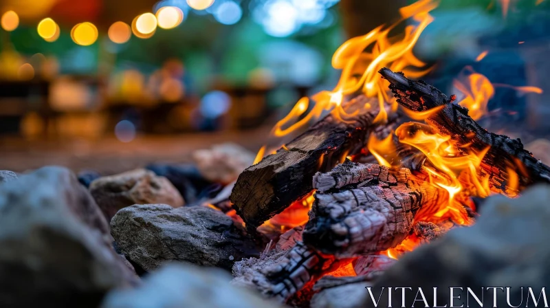 Intense Campfire Scene in Stone Fire Pit AI Image
