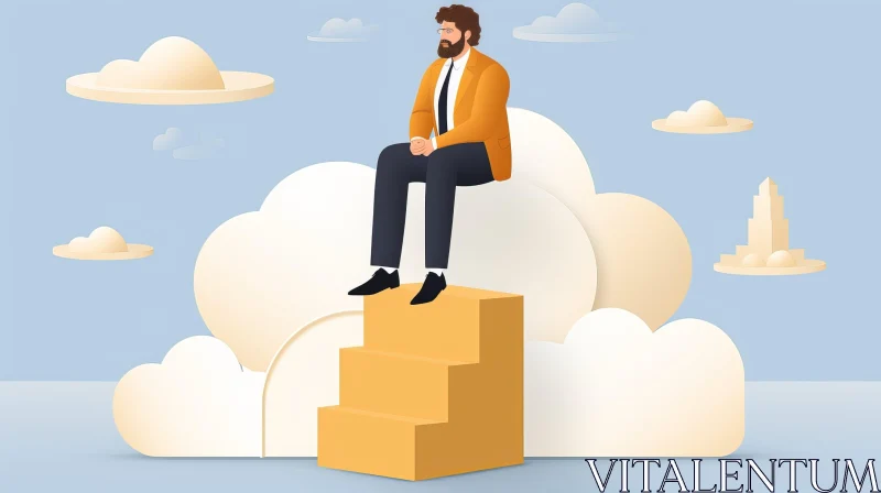 Man Sitting on Cloud Cartoon AI Image