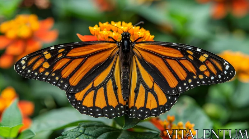 Monarch Butterfly on Flower Close-Up AI Image
