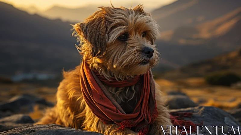 Pensive Dog in Mountains AI Image