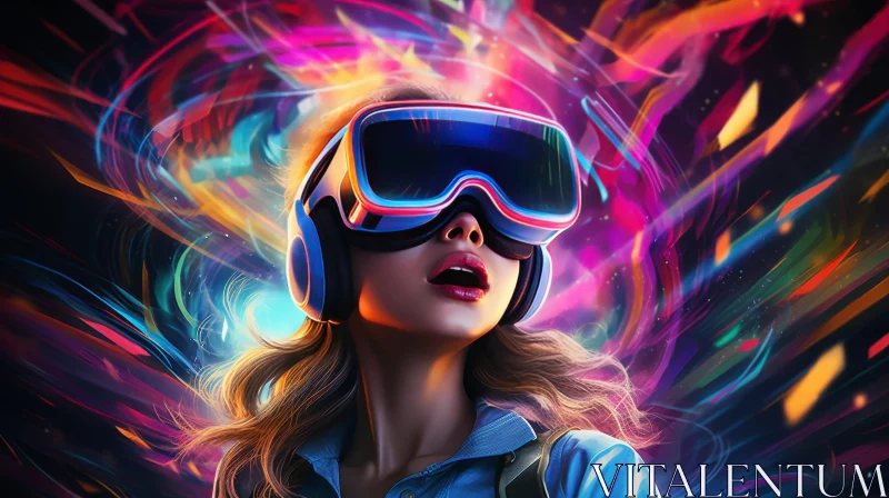 Virtual Reality Portrait of Young Woman in Futuristic Setting AI Image