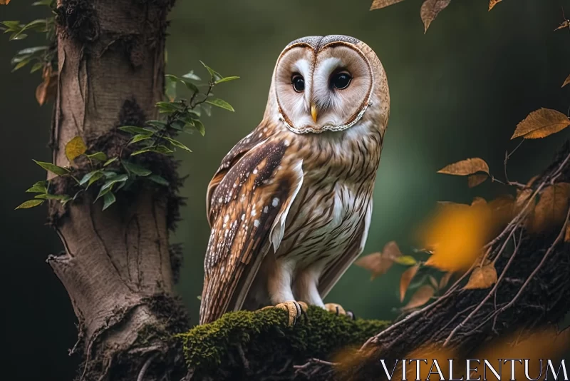 AI ART Captivating Barn Owl on Tree Branch in Enchanting Forest