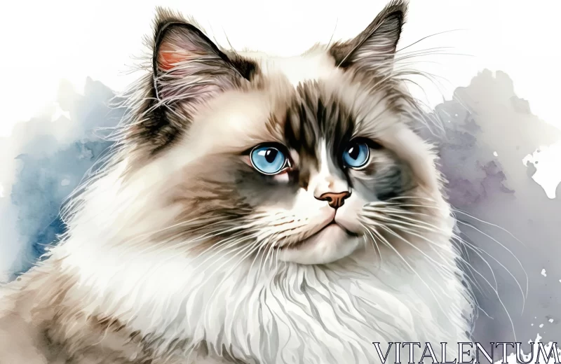 Captivating Fluffy Cat with Blue Eyes | Digital Airbrushing Art AI Image