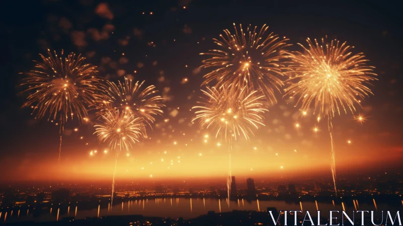 City Night Fireworks River Celebration AI Image