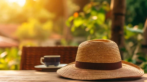Cozy Straw Hat and Coffee Cup Still Life