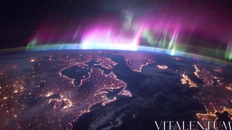 Earth from Space: Captivating Aurora Borealis Display AI Image