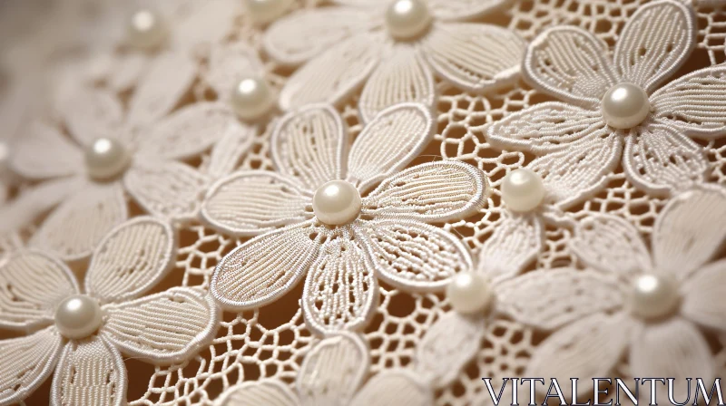 Elegant Off-White Lace Fabric with Floral Pattern AI Image