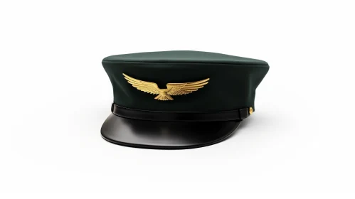 Green Pilot's Cap with Eagle Badge - Stylish Aviation Accessory