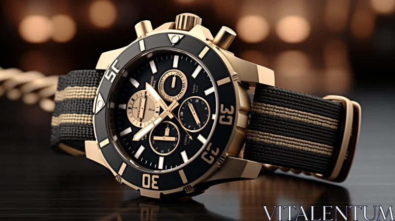 Luxurious Gold Wristwatch on Black NATO Strap AI Image