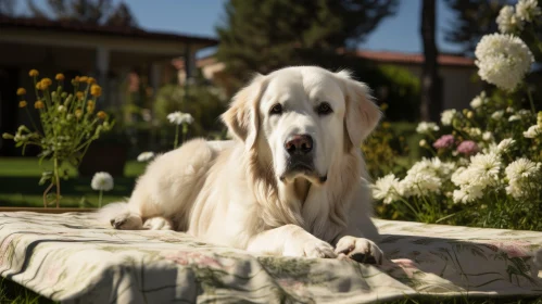 Majestic Golden Retriever in Garden - Serene Dog Portrait