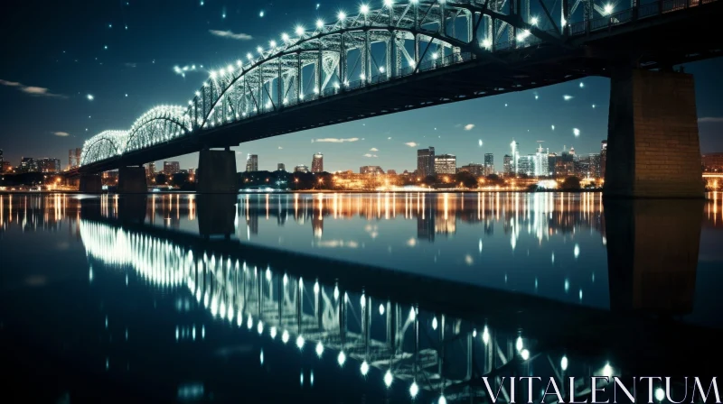 AI ART Night Bridge Reflections: Serene Cityscape