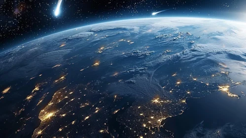 Night View of Earth from Space: City Lights and Stars