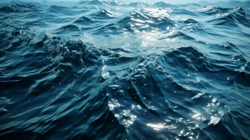 Ocean Surface Blue Water Waves Sun Bright Detailed Realistic