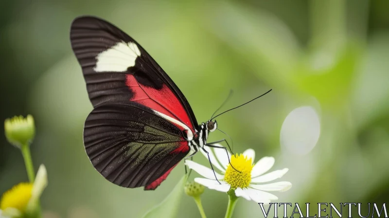 AI ART Red and Black Butterfly on White Flower