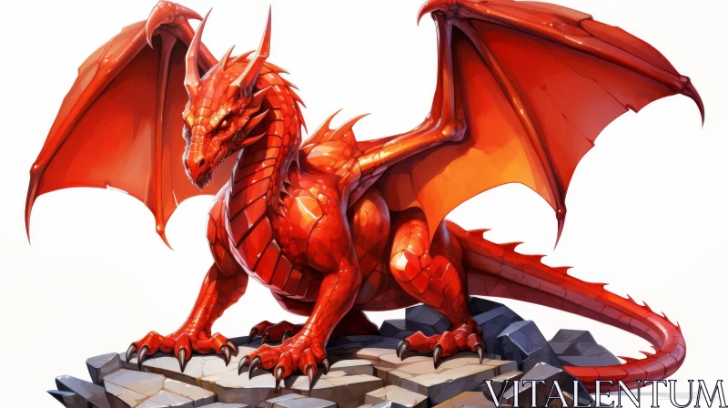 Red Dragon Digital Painting - Detailed Fantasy Art AI Image