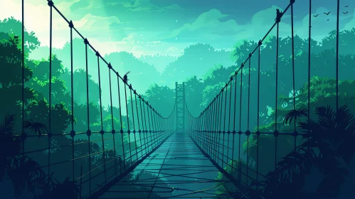 Serene Suspension Bridge in Jungle Painting