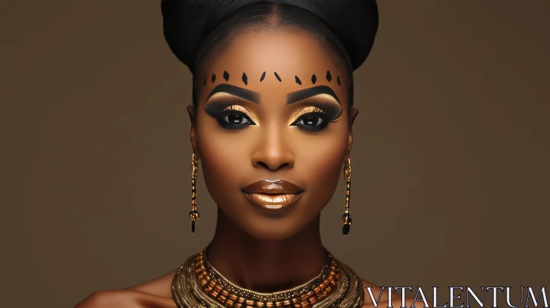 AI ART Serious African Woman with Traditional Headdress and Jewelry