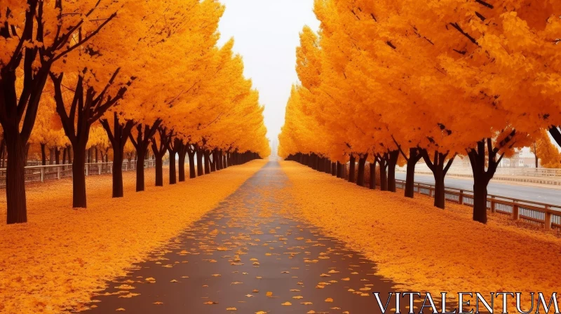 Tranquil Autumn Tree-Lined Avenue Scene AI Image
