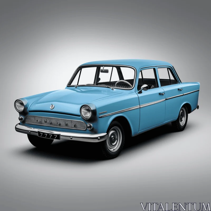 Vintage Blue Car on Grey Background | 1960s Style AI Image