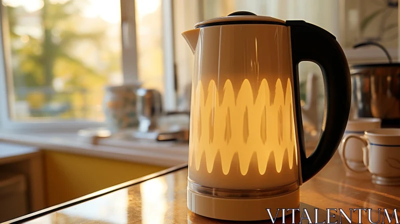 Warm Illumination: Electric Kettle on Kitchen Counter AI Image