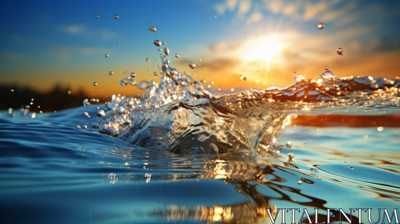 Wave Splashing in Ocean at Sunset AI Image