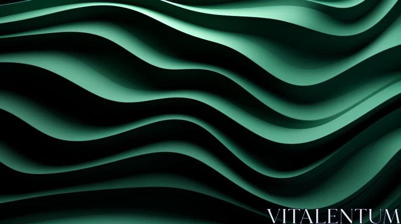AI ART Dark Green Wavy 3D Surface - Minimalist Background