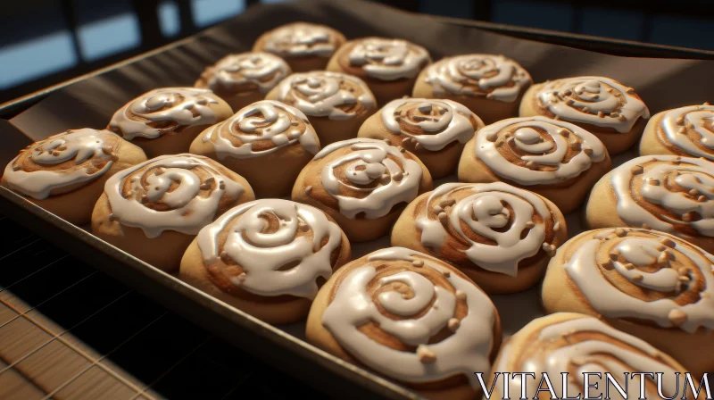 Delicious Cinnamon Rolls: Tempting Baked Goods on Dark Tray AI Image