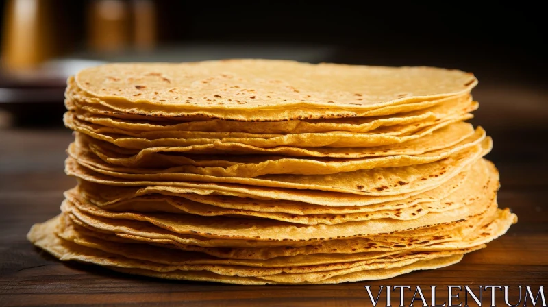 Delicious Corn Tortillas Stack on Wooden Table AI Image