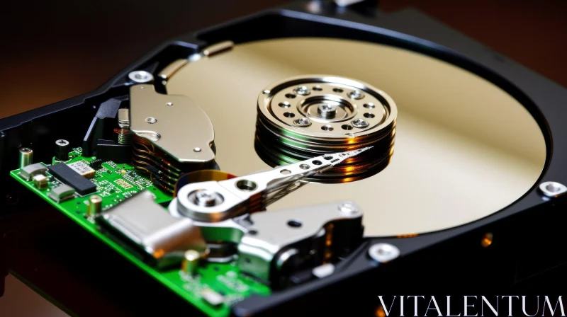 Detailed View of Opened Hard Disk Drive | Computer Data Storage AI Image