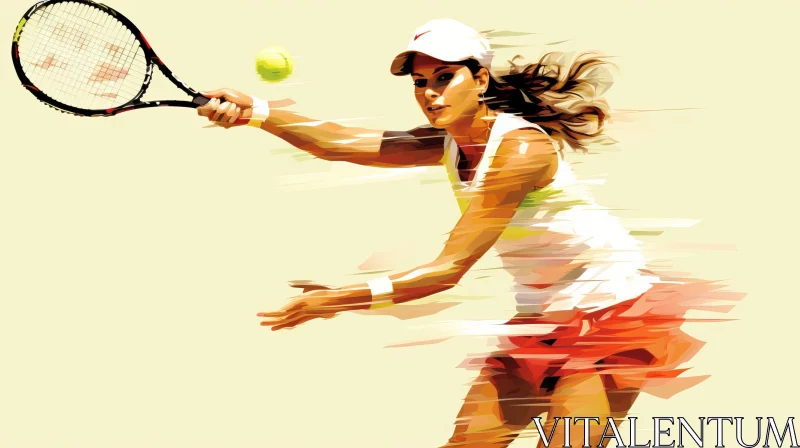 Female Tennis Player Mid-Swing Digital Painting AI Image