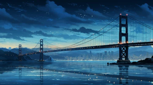 Golden Gate Bridge Night Reflection in San Francisco