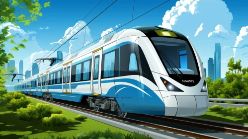 High-Speed Train in Urban Landscape