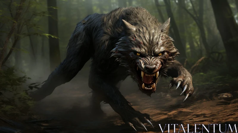 AI ART Menacing Werewolf in Dark Forest - Digital Painting