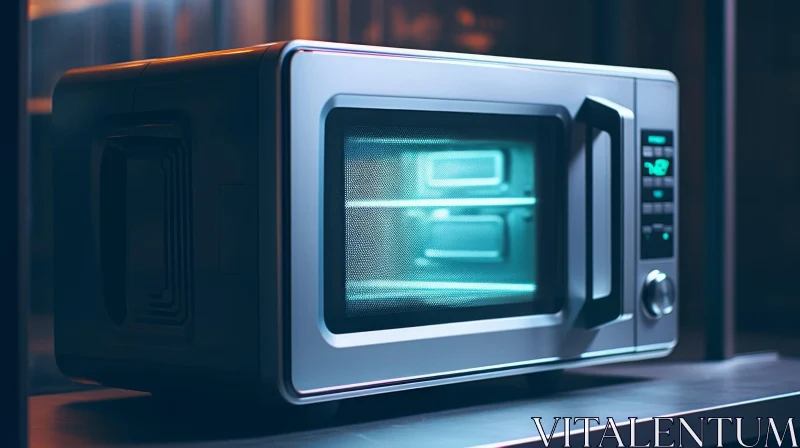 Sleek Silver Microwave Oven in Modern Kitchen AI Image