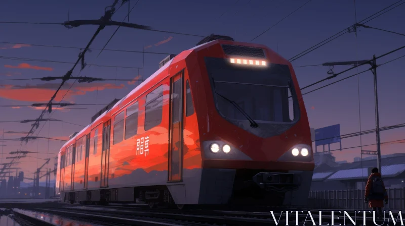 Sunset Train Station Digital Painting AI Image