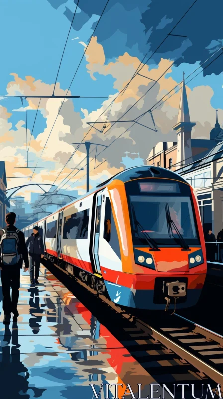 Urban Digital Painting of Train Station AI Image