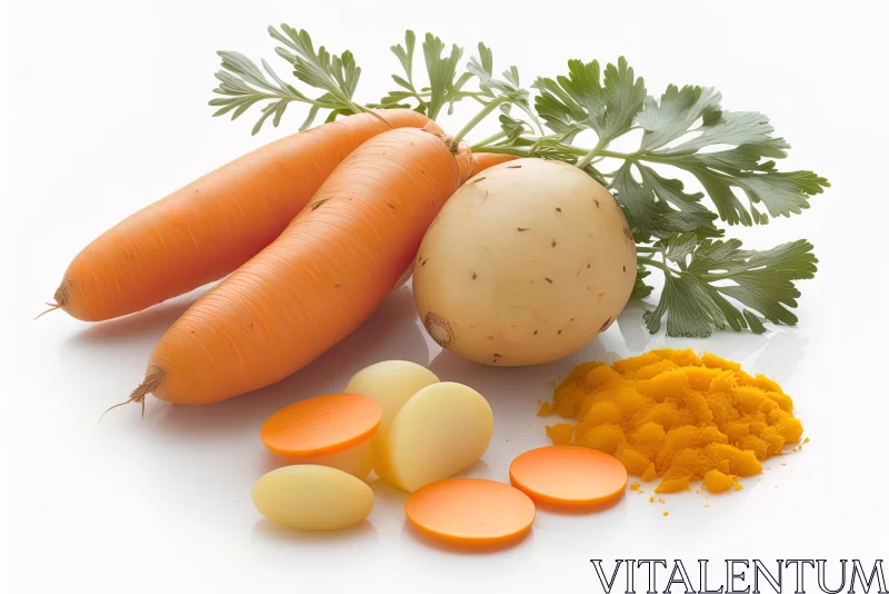 Vibrant Carrots and Vegetables on White Background - Artistic Composition AI Image